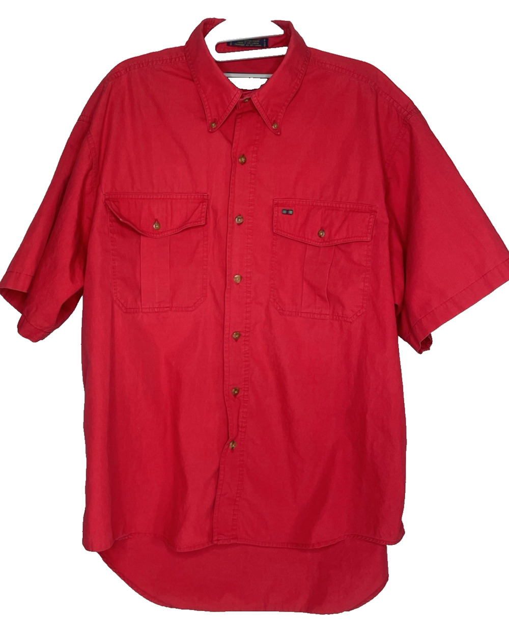 Colors by Alexander Julian Mens L Red Button Front Shirt Cotton Short Sleeve EUC